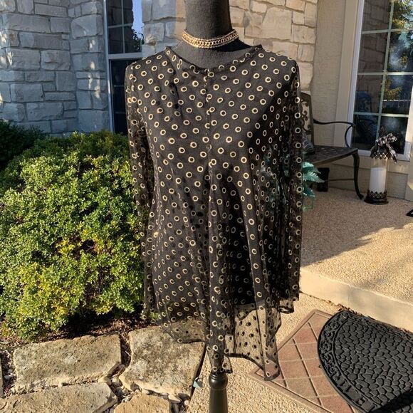 Black‎ Gold Long  Sheer Tunic Top - Picture 10 of 14